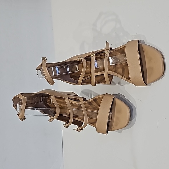 Calvin Klein Caz Cow Silk Sandstorm Beige Leather Open Toe Strappy Sandal Size 9 - Picture 1 of 12